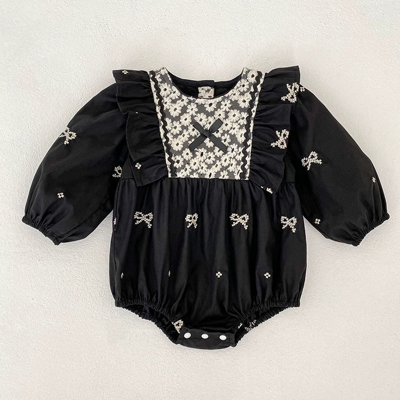 Autumn Arrival Baby Girls Color Patchwork Flowers and Butterfly-bows Pattern Long-sleeved bodysuit and Dress – Princess Sister Matching Set