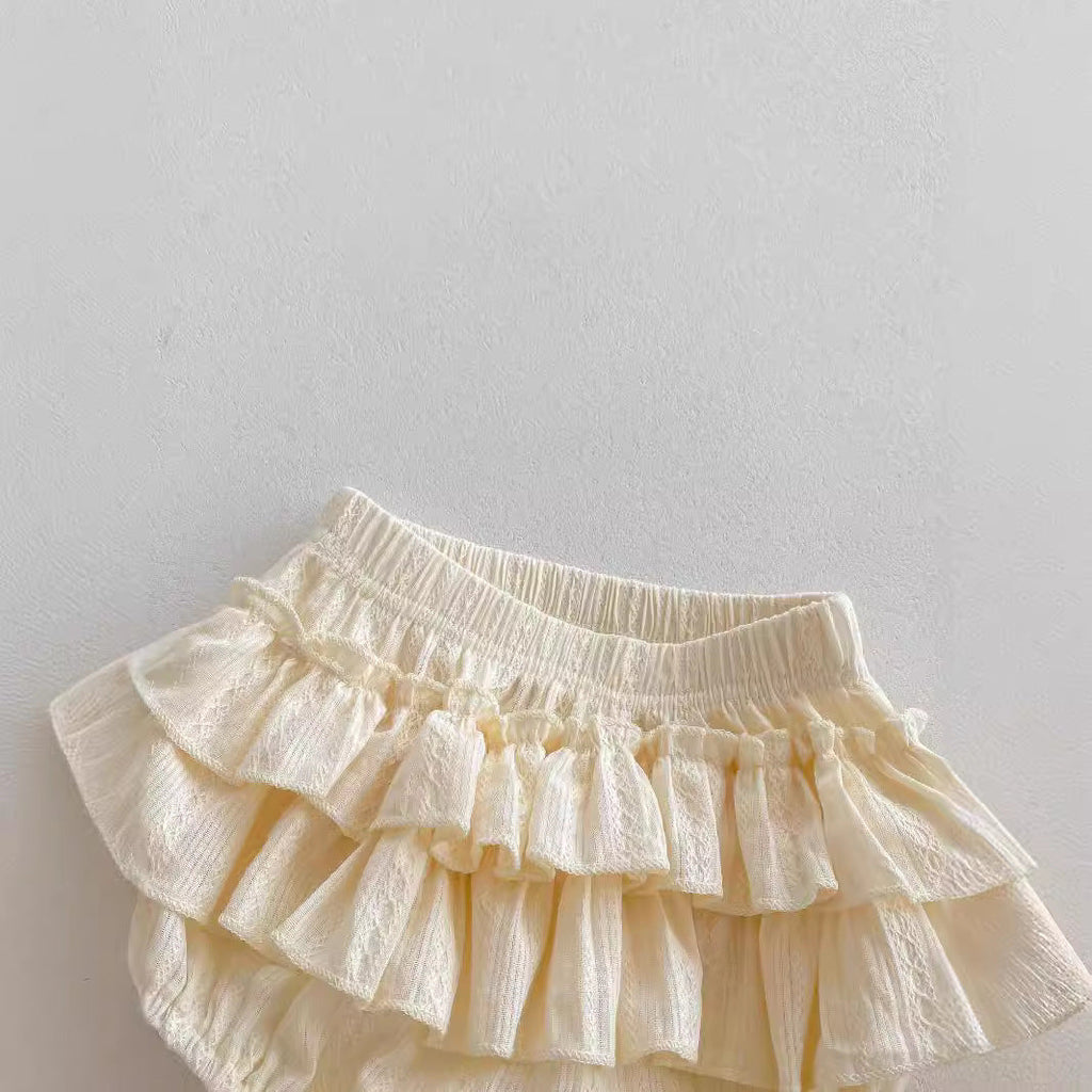 Summer Baby Kids Girls Solid Color Sleeveless Ruffle Collar Vest And Skirt Clothing Set