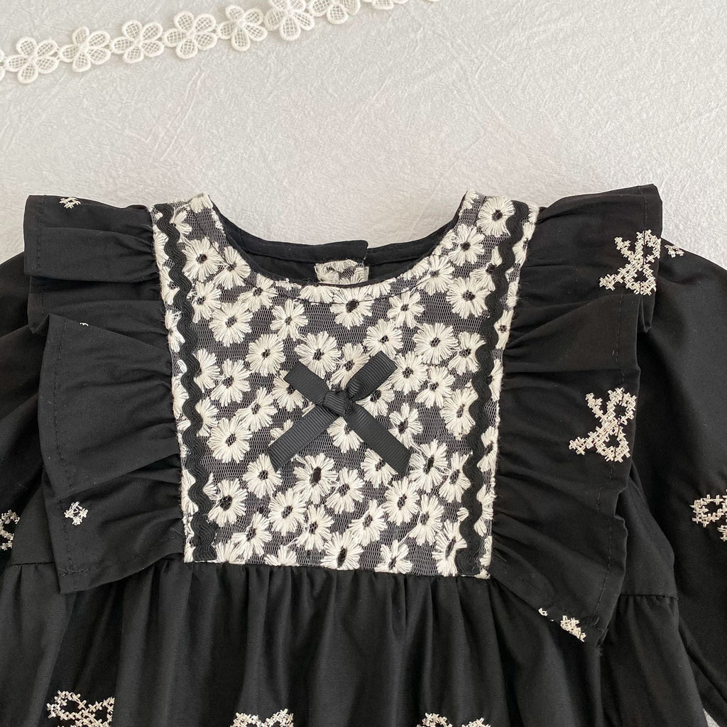 Autumn Arrival Baby Girls Color Patchwork Flowers and Butterfly-bows Pattern Long-sleeved bodysuit and Dress – Princess Sister Matching Set