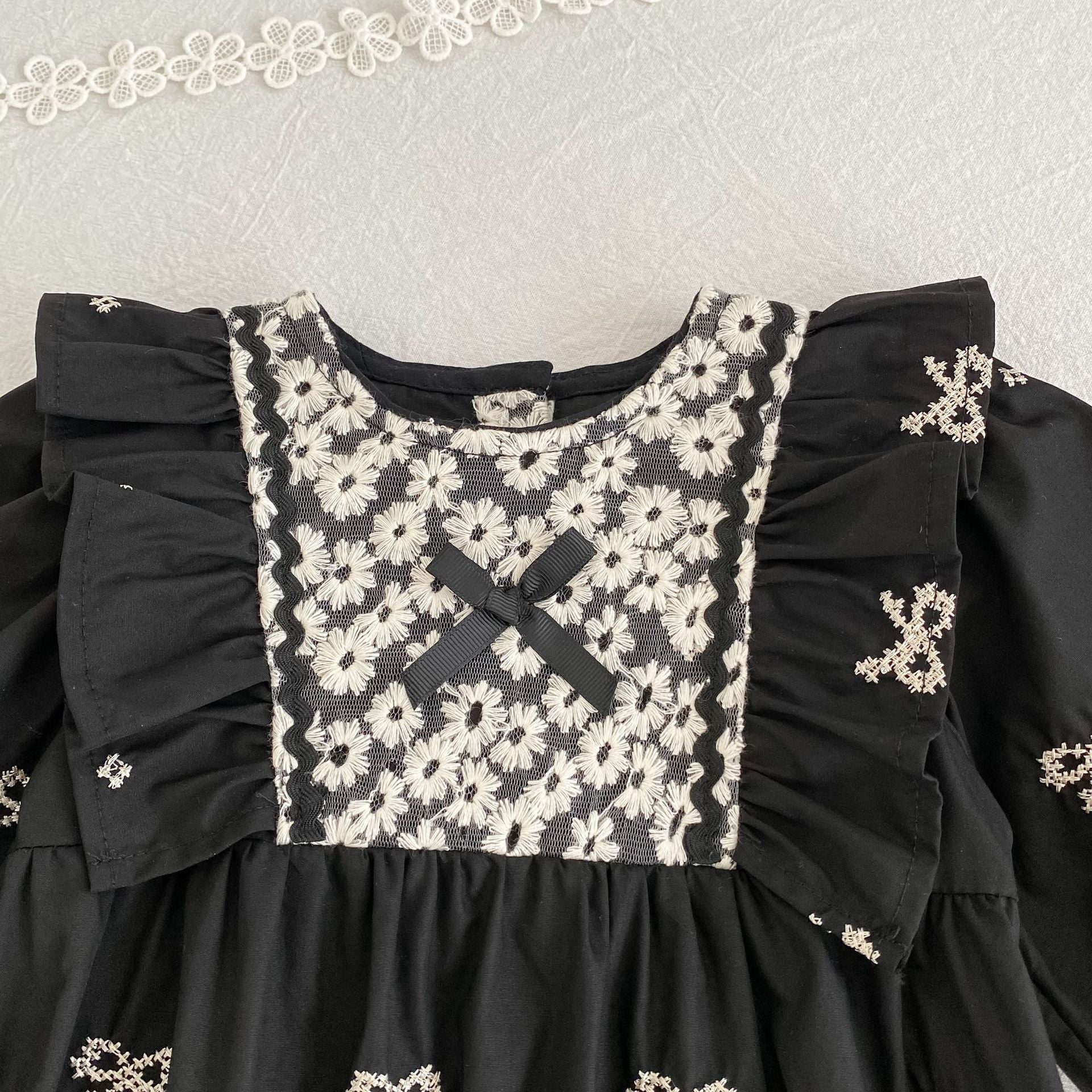 Autumn Arrival Baby Girls Color Patchwork Flowers and Butterfly-bows Pattern Long-sleeved bodysuit and Dress – Princess Sister Matching Set