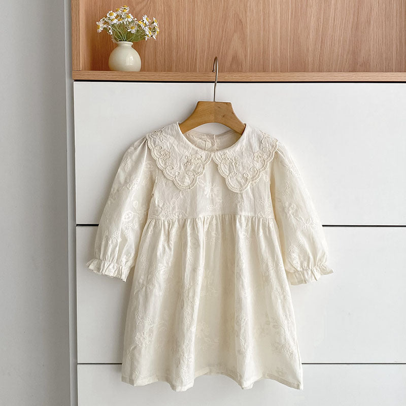 Autumn Baby Girls French Style Solid Color Flowers Pattern Long-sleeved bodysuit and Dress – Princess Sister Matching Set