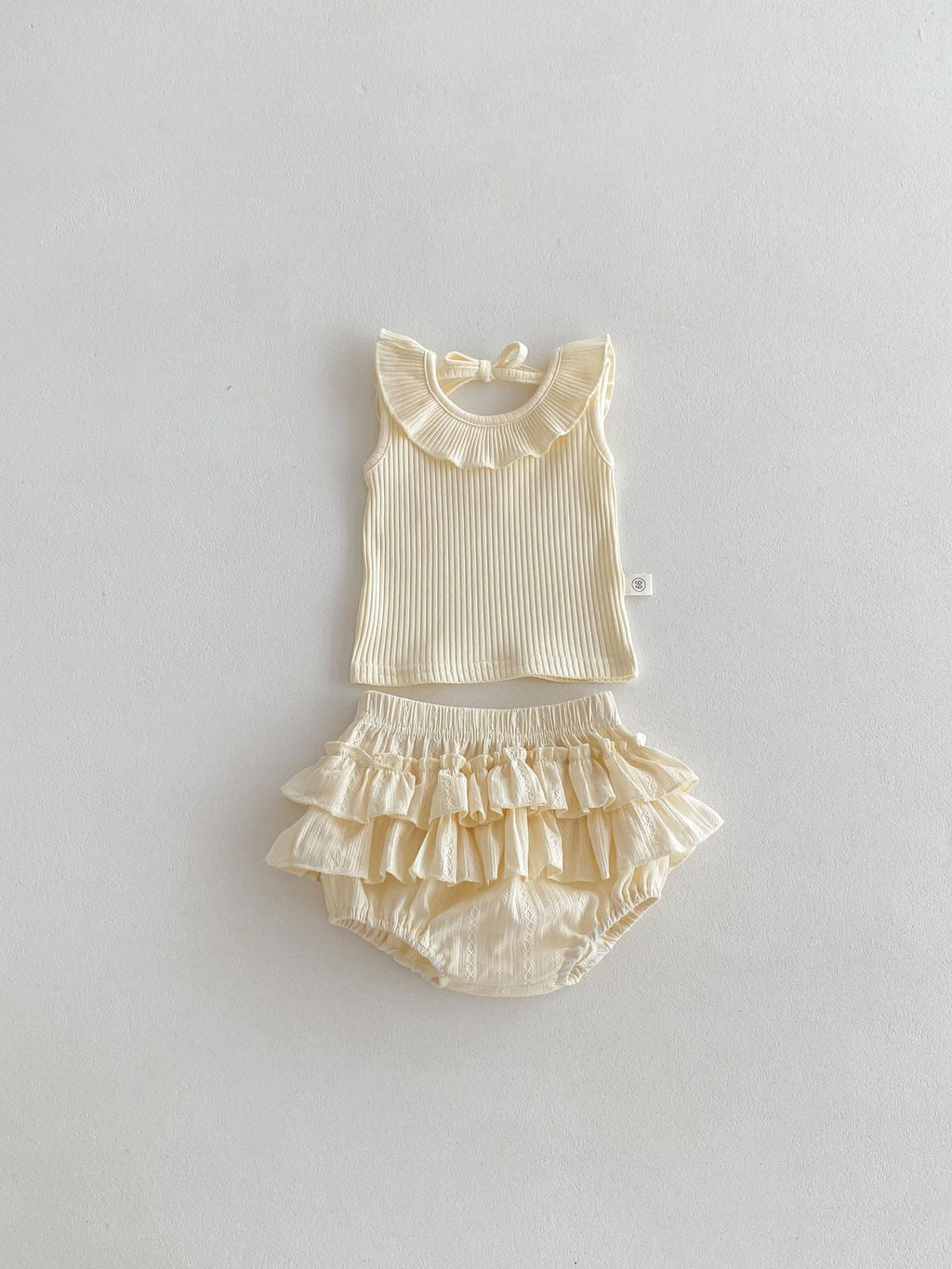 Summer Baby Kids Girls Solid Color Sleeveless Ruffle Collar Vest And Skirt Clothing Set